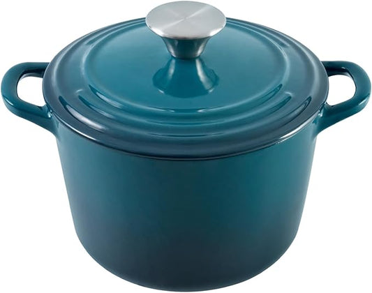 Flavehc Dutch Oven Pot with Lid 1.8 qt Cast Iron Dutch Oven for Bread Baking DarkCyan Enameled Cast Iron Rice Pot with Handels by FLAVEHC