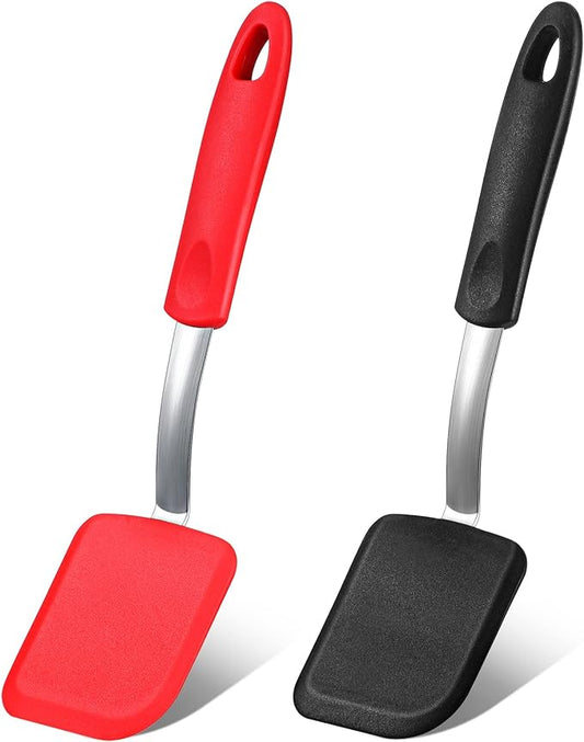 Silicone Cookie Spatula Turner 2 Pack Mini Brownie Spatula Flexible Kitchen Small Silicone Turner for Nonstick Cookware Heat Resistant No Scratch Flipper for Egg Pancake(Black, Red) by Yetene