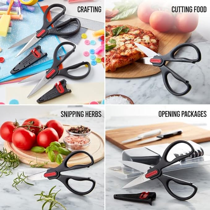 Farberware All Purpose and Utility scissors with Edgekeeper Sharpening Sheaths, Strong and Durable Multi Use Scissors, 2-Piece, Black/Red - Image 4