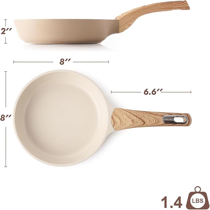 SENSARTE Ceramic Nonstick Frying Pan Small Skillet 8Inch Non Stick Omelette Pans, Non-toxic Healthy Kitchen Cooking Chef's Pan, Free of Intentionally Added PFOA/PFAS/PTFE, Induction Compatible, Taupe - Image 7