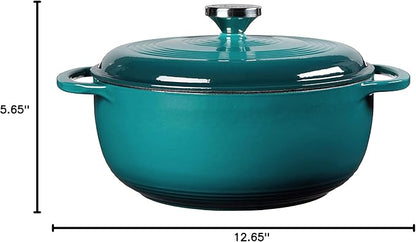 Lodge 4.5 Quart Enameled Cast Iron Dutch Oven with Lid – Dual Handles – Oven Safe up to 500° F or on Stovetop - Use to Marinate, Cook, Bake, Refrigerate and Serve – Lagoon - Image 8