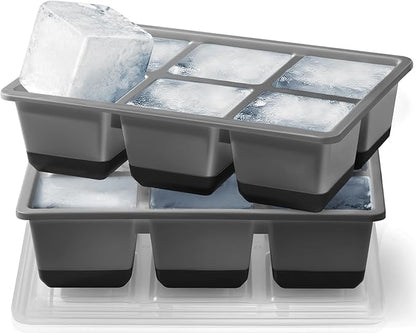 Large Ice Cube Trays 2 Pack, Easy Release 2.4" Super Big Ice Cubes, Stackable Ice Trays for Freezer, Silicone Cocktail, Whiskey Ice Cubes Mold with Lid, Dishwasher Safe - BPA Free by Jrisbo