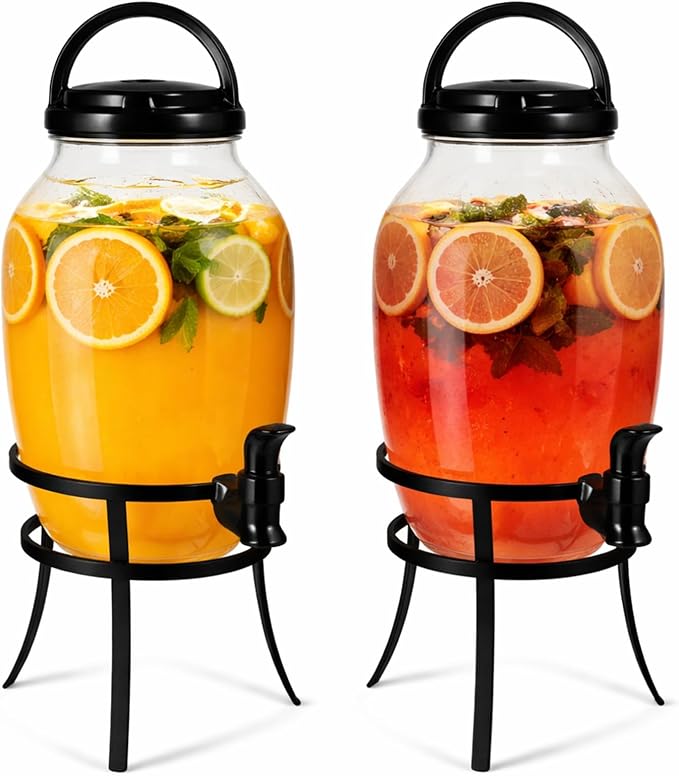 Havawish 2 Pack Drink Beverage Dispenser with Stand for Parties 1.16 Gallon Plastic Water Lemonade Juice Dispenser with Spigot and Lid for Countertop Weddings(Black)