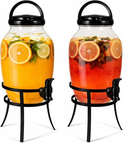 Havawish 2 Pack Drink Beverage Dispenser with Stand for Parties 1.16 Gallon Plastic Water Lemonade Juice Dispenser with Spigot and Lid for Countertop Weddings(Black)