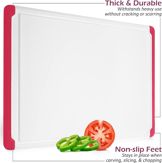 Large Kitchen Plastic Cutting Board - Dishwasher Safe Non-Slip Cutting Boards with Juice Grooves, Easy Grip Handles - Large and Thick Chopping Board Red - Image 5