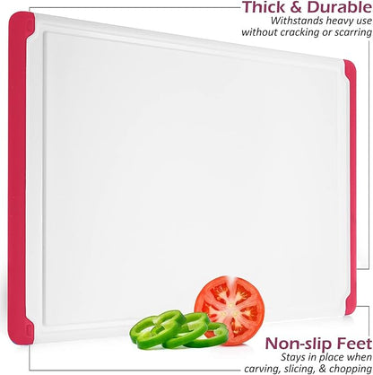 Large Kitchen Plastic Cutting Board - Dishwasher Safe Non-Slip Cutting Boards with Juice Grooves, Easy Grip Handles - Large and Thick Chopping Board Red - Image 5
