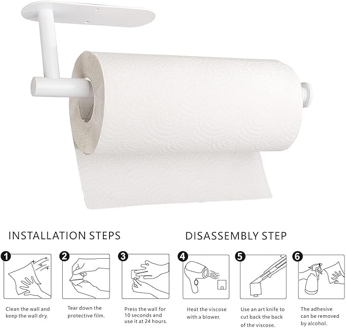 Paper Towel Holders,Paper Towels Rolls - for Kitchen,Paper Towels Bulk- Self-Adhesive Under Cabinet,Both Available in Adhesive and Screws,Stainless Steel Paper Towel Holder(White) - Image 6