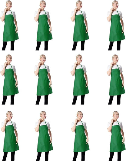 Total 12 PCS Plain Bib Blackish Green Bulk Aprons for Women Men Adult with 2 Front Pockets-BBQ Dad Grilling Cooking Apron (green-12pcs) by TSDSTORY