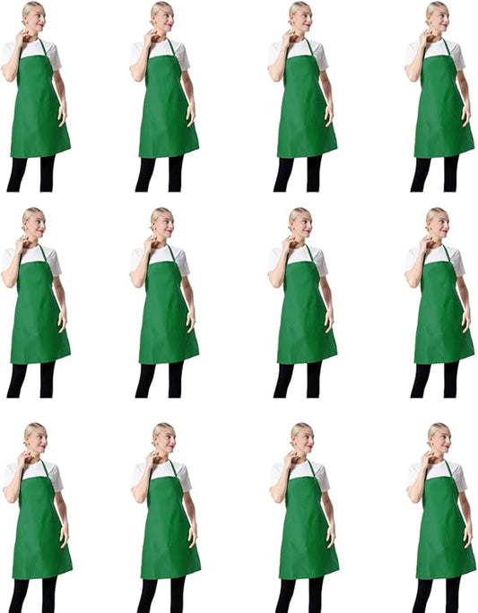 Total 12 PCS Plain Bib Blackish Green Bulk Aprons for Women Men Adult with 2 Front Pockets-BBQ Dad Grilling Cooking Apron (green-12pcs) by TSDSTORY