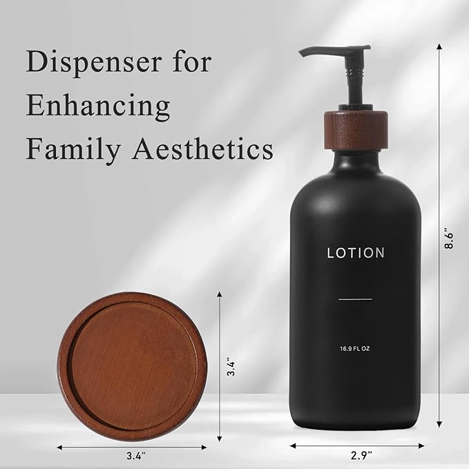 Soap Dispenser Bathroom, Refillable Lotion Dispenser with Tray, Glass Lotion Bottle with Pump, Suitable for Bathroom Countertop Soap Dispensers, Modern Home Decor. (Black)