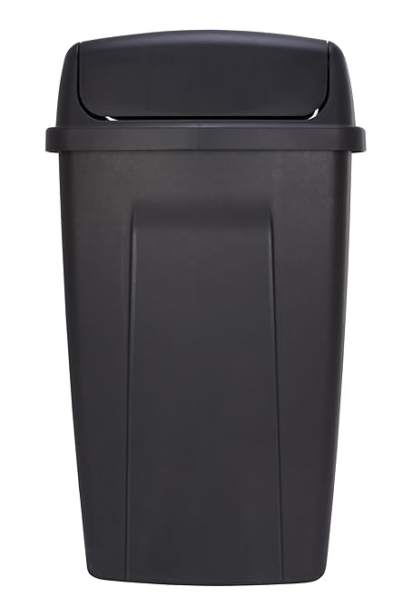 13 Gallon Kitchen Trash Can, Black Swing Top Garbage Bin, Durable Plastic Waste Bin for Home Bathroom Office Bedroom Use