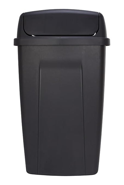 13 Gallon Kitchen Trash Can, Black Swing Top Garbage Bin, Durable Plastic Waste Bin for Home Bathroom Office Bedroom Use