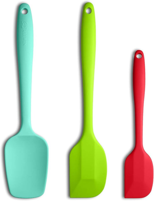 Silicone Spatula 3‑Piece Set Heat Resistant 600°F Non‑Stick Rubber Spatulas with Stainless Steel Core ALLWIN HOUSEWARE Large Spatula, Spoonula & Mini Spatula for Cooking & Baking, Multicolored