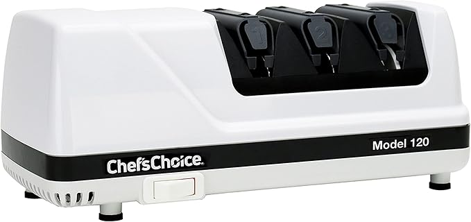 Chef'sChoice Professional Electric Knife Sharpeners With 100-Percent Diamond Abrasives And Precision Angle Guides For 20-Degree Straight-Edge and Serrated Knives, 3-Stage, White by ChefsChoice