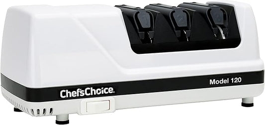 Chef'sChoice Professional Electric Knife Sharpeners With 100-Percent Diamond Abrasives And Precision Angle Guides For 20-Degree Straight-Edge and Serrated Knives, 3-Stage, White by ChefsChoice