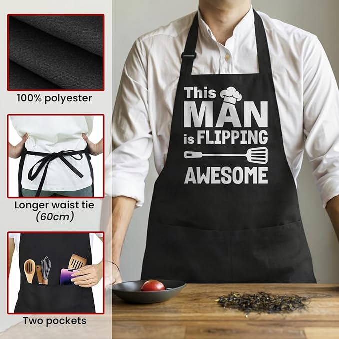 SANDJEST Funny Mens Aprons with Pockets for BBQ Grilling Cooking Grandpa Husband Apron for Birthday Christmas Father's Day