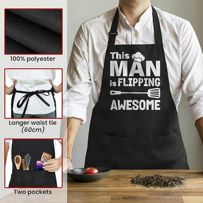 SANDJEST Funny Mens Aprons with Pockets for BBQ Grilling Cooking Grandpa Husband Apron for Birthday Christmas Father's Day