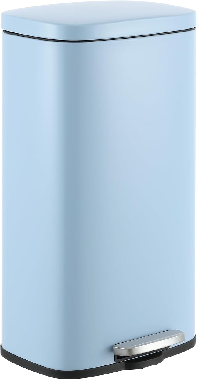 happimess HPM1011G Curtis 8-Gallon Step-Open Trash Can, Fingerprint Resistant, Modern, Minimalistic for Home, Kitchen, Laundry Room, Office, Bedroom, Bathroom, Tide Pool Blue by Happimess