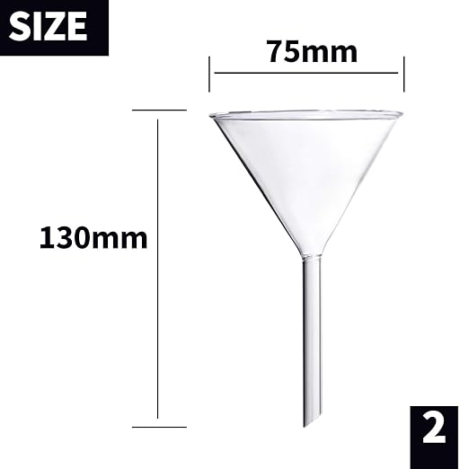 Glass Funnel Set, 4 Pcs Lab Borosilicate Glass Funnels, 100mm (170mm Length), 75mm (130mm), 50mm (90mm) & 40mm (70mm) Diameter - Image 3