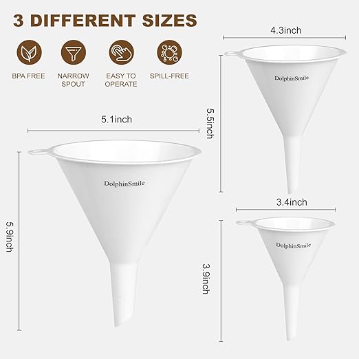 Plastic Kitchen Funnel Set of 3, Round Kitchen Funnels for Filling Bottles, Durable and Multifunctional Funnels for Filling Canning, Cooking, Lab or Car Oil (White) - Image 2