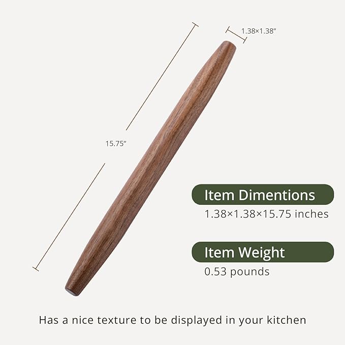 Muso Wood Decorative French Rolling Pins for Baking,Wooden Rolling Pin,Pastry Pizza Dough Roller (Walnut 15-3/4 Inch) - Image 2