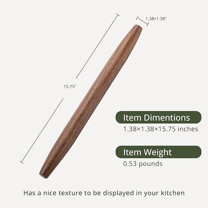 Muso Wood Decorative French Rolling Pins for Baking,Wooden Rolling Pin,Pastry Pizza Dough Roller (Walnut 15-3/4 Inch) - Image 2