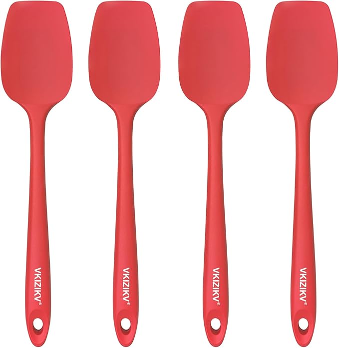 4 Pcs Silicone Spoon Spatula Set, 11.4 In, Food Grade Rubber Spatulas for Cooking, Baking, Mixing, 600°F Heat Resistant, Nonstick and Flexible Kitchen Utensils, Seamless Spoonula (Red)