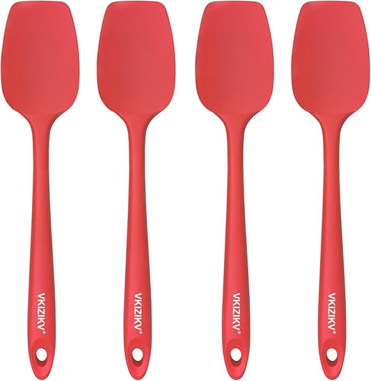 4 Pcs Silicone Spoon Spatula Set, 11.4 In, Food Grade Rubber Spatulas for Cooking, Baking, Mixing, 600°F Heat Resistant, Nonstick and Flexible Kitchen Utensils, Seamless Spoonula (Red)