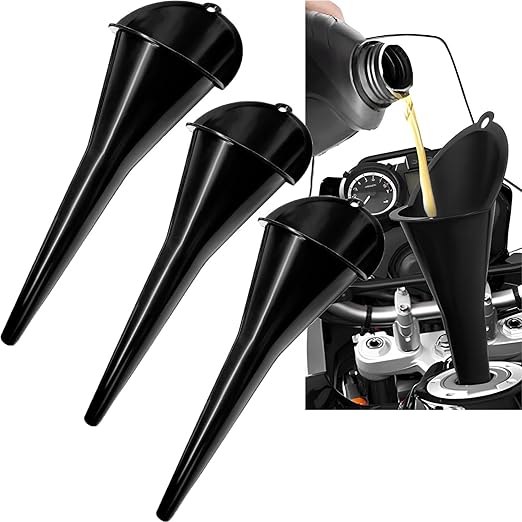 3-Pack Long-Neck Oil Funnels, 11" Multi-Purpose Funnels for Automotive & Motorcycle Use – Reusable Funnel for Oil, Gas & Transmission Fluid (Black)