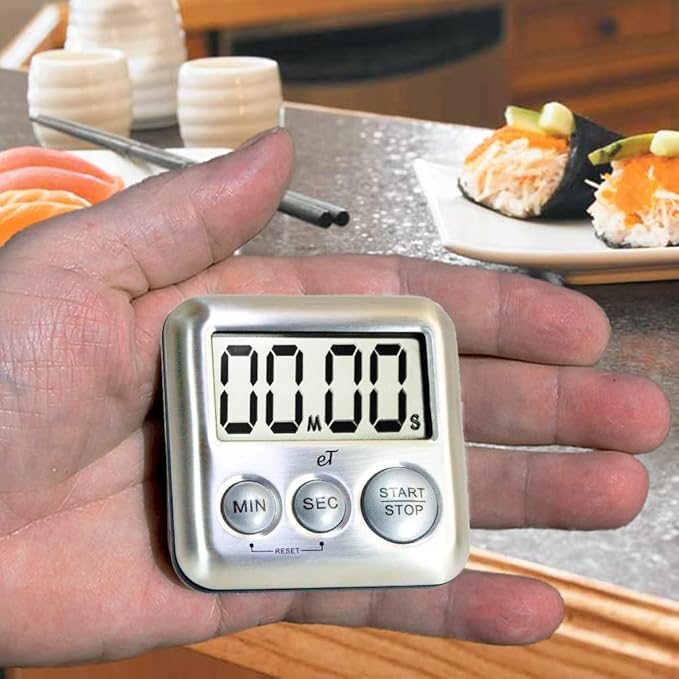 Elegant Digital Kitchen Timer Stainless Steel - Silver - Strong Magnetic Back - Kickstand - Loud Alarm - Large Display - Auto Memory - Auto Shut-Off - Model eT-26 (Silver) by eTradewinds - Image 6