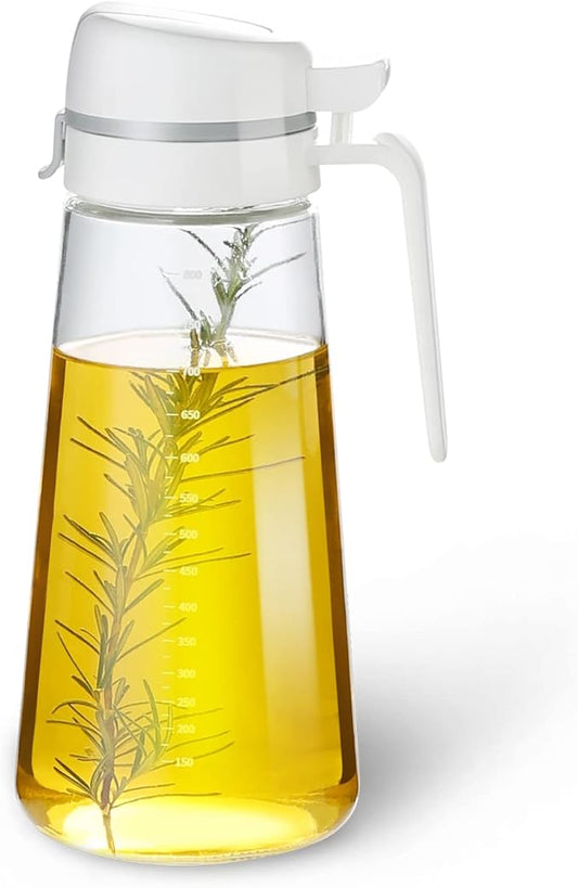 Auto Flip Glass Olive Oil Dispenser, Clear Glass Bottle with Scale, Dispenser for Kitchen, Olive Oil Cruet | 29oz