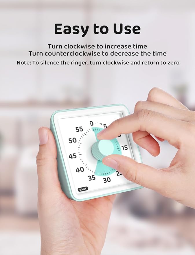 LIORQUE Visual Timer for Kids, 60-Minute Countdown Timers for Classroom Office Kitchen with Silent Operation, Kids Timer for Teaching (Batteries Included) - Image 2