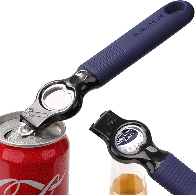 2-Pack Magnetic Beer Bottle Opener & Soda Can Opener, 2-in-1 Bottle Opener and Can Tab Opener Tool for Bartender, Long Nails, Arthritis, Silicone Handle with Build in Magnet - Navy Blue by DUNLAGUE