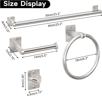 Brushed Nickel Bathroom Accessories Set, KLJKPA 4 Pieces Bathroom Hardware Set, 24 inch Towel Bar, Towel Racks for Bathroom, Robe Towel Hooks, Toilet Paper Holder Wall Mounted - Image 7