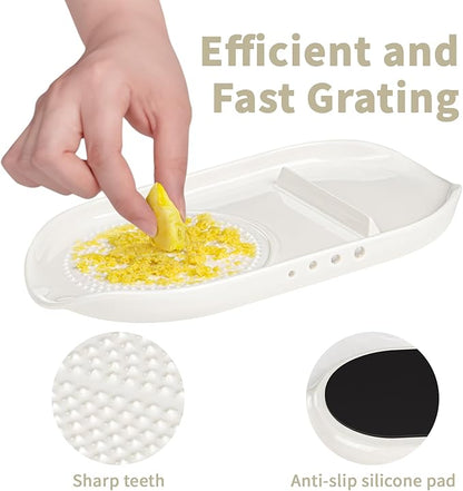 WhiteRhino 4 in 1 Ceramic Garlic Grater with Egg Cracker,Spoon Rest and Herb Stripper, Ginger Grater Plate for Grinding Wasabi Fruits Vegetables Ginger Garlic Cheese(6.76inx3.7in) - Image 4