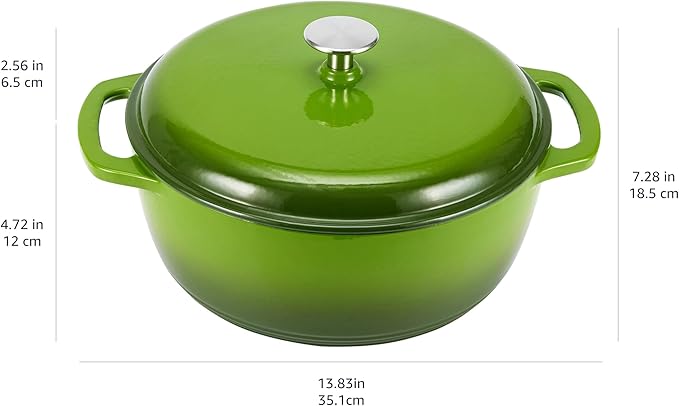 Amazon Basics Enameled Cast Iron Dutch Oven Pot with Lid, Round, Dual Handles, Heavy-Duty, Oven Safe, 6-Quart, Green - Image 4