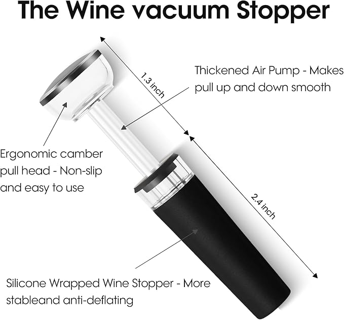 Beneno Wine Opener with Silicone Leak Proof Wine Vacuum Stopper, Zinc Alloy Premium Wing Corkscrew with Multifunctional Bottles Opener, Matte Black - Image 3