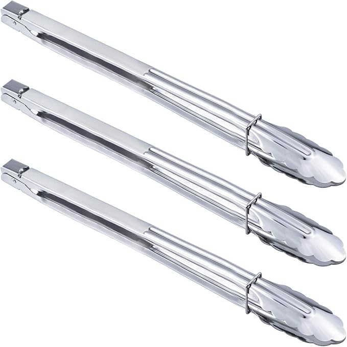 HINMAY Stainless Steel Cooking Grilling Tongs Extra Long Camp Dutch Oven Tongs for Kitchen and Barbecue Charcoal (16-Inch 3 Pieces) by HINMAY