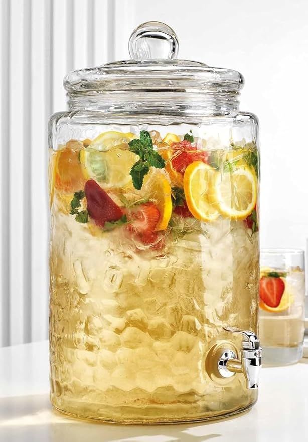 MosJos 3 Gallon Classic Hammered Glass Ice Cold Beverage Drink Dispenser - With Glass Lid 100% Leak Proof Spigot- Wide Mouth Easy Filling For Outdoor, Parties & Daily Use - Image 6