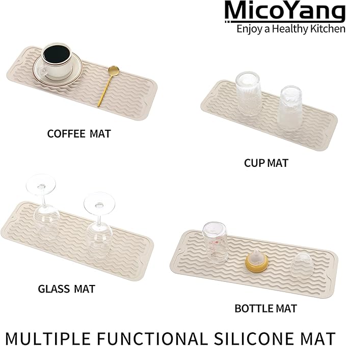 MicoYang Silicone Dish Drying Mat for Multiple Usage,Easy clean,Eco-friendly,Heat-resistant Silicone Mat for Kitchen Counter,Sink,Bar,Bottle,or Cup Tapioca M 17 inches x 6 inches - Image 4