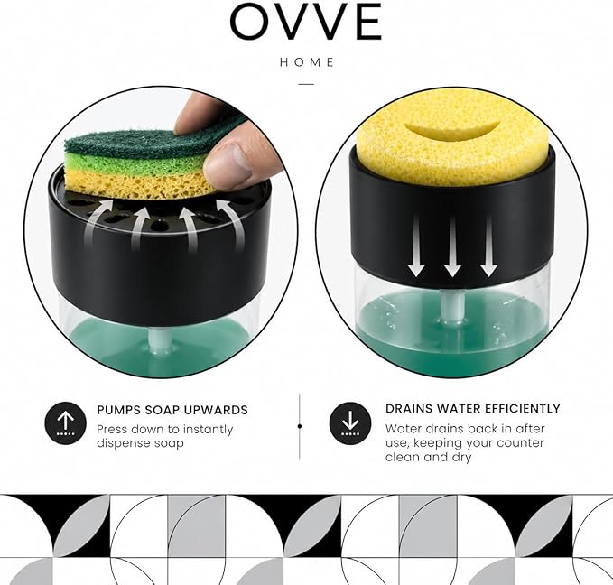 OVVE HOME® Dish Soap Dispenser with Sponge Holder - Compatible with Scrub Daddy | Kitchen Sink Organizer, Soap Dispensing Sponge Holder - Image 3