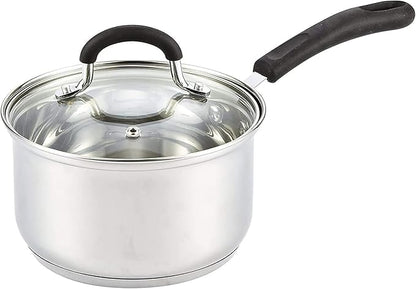 Cook N Home 3 Quart Stainless Steel Saucepan Set with Lid, Induction Compatible Milk Pots, Stay-Cool Silicone Handle, Mirror Polished 18/10 Cookware, Dishwasher & Oven Safe, Silver by CookNHome