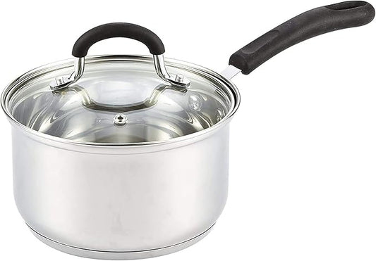 Cook N Home 3 Quart Stainless Steel Saucepan Set with Lid, Induction Compatible Milk Pots, Stay-Cool Silicone Handle, Mirror Polished 18/10 Cookware, Dishwasher & Oven Safe, Silver by CookNHome