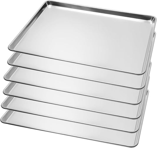 BIEAMA 6 Pack Full Size Baking Sheet Pan Aluminum Commercial Pan for Oven Freezer Bakery Hotel Restaurant 26" × 18" by BIEAMA