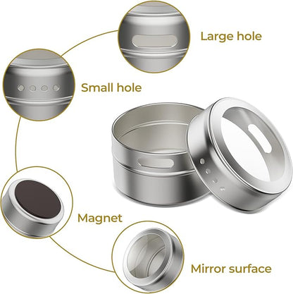 Vetacsion Set of 16 Magnetic Spice Tins with 4 Metal Wall-Plates,100 Preprinted Seasoning Label Stickers,2 Styles for 3 oz Herb Jars - Image 3