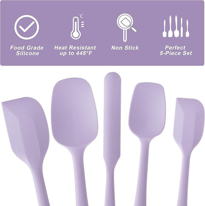 Silicone Spatula Set, 5 Piece Food Grade Rubber Spatulas for Baking, Cooking, and Mixing High Heat Resistant Non Stick Dishwasher Safe BPA-Free (Lavender) - Image 3