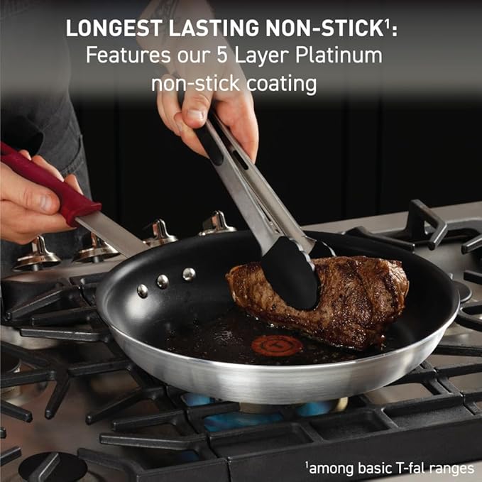 T-fal Professional VX3 Brushed Nonstick Fry Pan with Stainless Steel Handle 12 Inch, Oven Broiler Safe 400F, Cookware, Pots and Pans, Skillet, Restaurant & Business Grade, Certified NSF and CBA, Black - Image 3