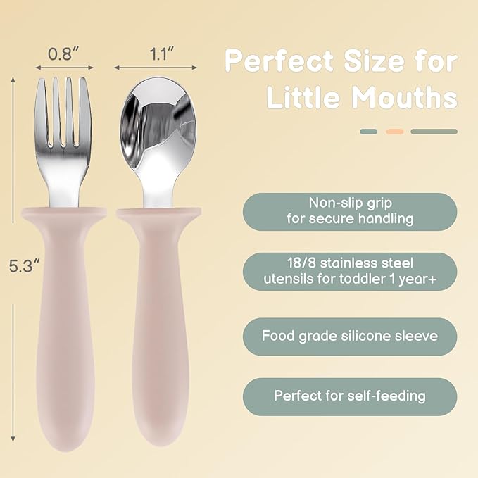 Eascrozn Toddler Spoons and Forks Set, 6 Pack Kids Silverware with Silicone Handle, BPA Free, 18/8 Stainless Steel Children Safe Toddler Utensils, Dishwasher Safe - Image 2