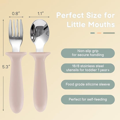 Eascrozn Toddler Spoons and Forks Set, 6 Pack Kids Silverware with Silicone Handle, BPA Free, 18/8 Stainless Steel Children Safe Toddler Utensils, Dishwasher Safe - Image 2