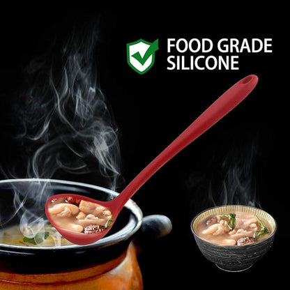 uxcell Silicone Soup Ladle Spoon 8.5 Inch Heat Resistant to 450°F One Piece Design Restaurant Kitchen Cooking Utensil for Serving Soup Red